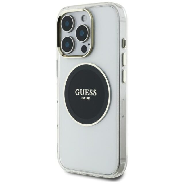 Case Guess IML Metal Colored Circle Classic Logo MagSafe for iPhone 16 Pro Max black - imagine 2