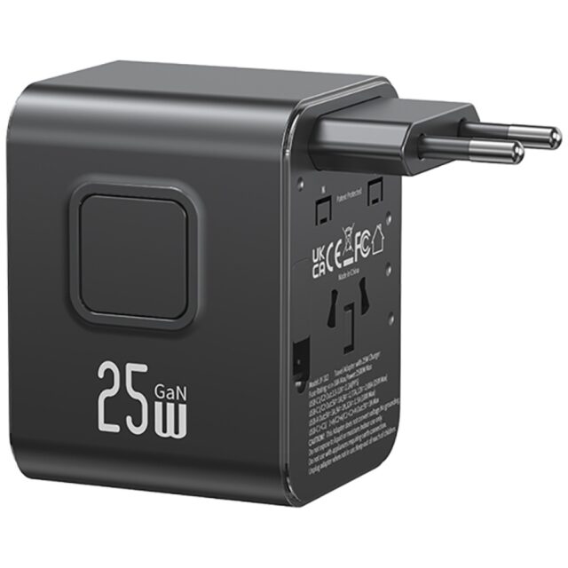 Travel Charger Adapter USAMS CC309 2xUSB-C 25W 4in1 US/AU/EU/UK black - imagine 4
