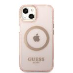 Guess GUHMP13MHTCMP iPhone 13 / 14 / 15 6.1" pink hard case Gold Outline Translucent MagSafe - imagine 3