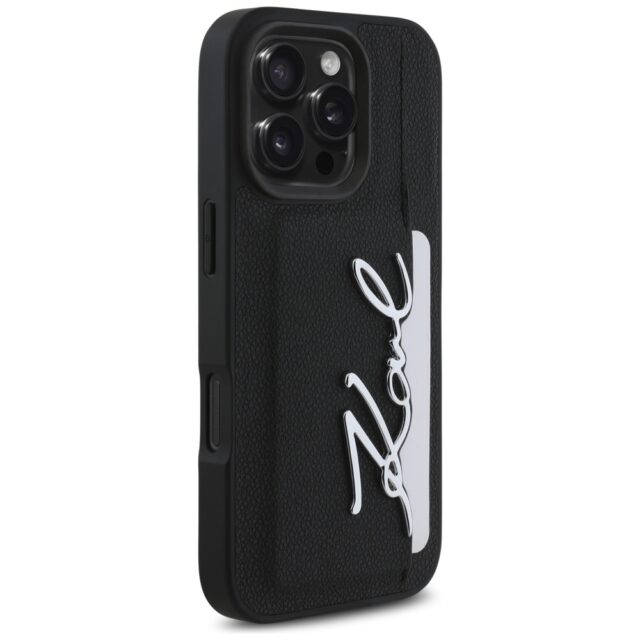 Case Karl Lagerfeld HC Grained PU Cardslot Metal Signature for iPhone 16 Pro Max black - imagine 4