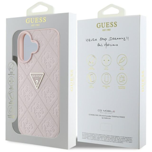 Case Guess Hot Stamp 4G Pattern Triangle Metal Logo for iPhone 16 pink - imagine 8
