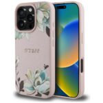 Case Guess Grained Printed Flower Pattern MagSafe for iPhone 16 Pro Max pink