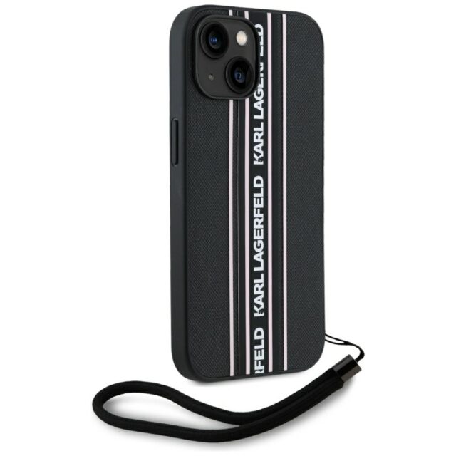 Case Karl Lagerfeld Saffiano Athleisure Stripes Cord for iPhone 15 pink - imagine 3