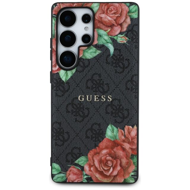 Guess Leather 4G Flowers Print Metal Classic Logo MagSafe Case Samsung Galaxy S25 Ultra black - imagine 3