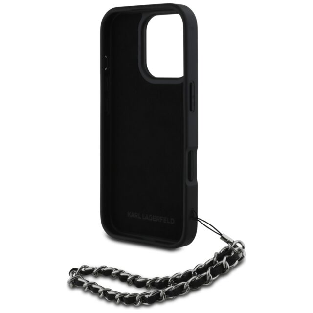 Case Karl Lagerfeld Saffiano Crystals w/Chain for iPhone 16 Pro Max black - imagine 6