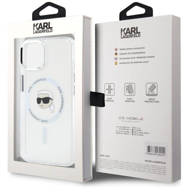 Case Karl Lagerfeld IML Metal Karl Head MagSafe for iPhone 15 white - imagine 8