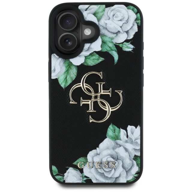 Case Guess Grained Roses Big 4G logo for iPhone 16 black - imagine 3