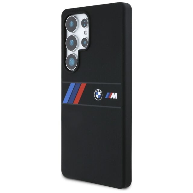 Case BMW Silicone Middle Tricolor Stripes MagSafe for Samsung Galaxy S25 Ultra black - imagine 2