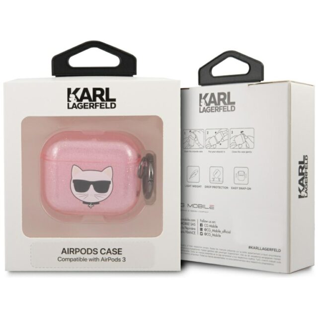 Karl Lagerfeld KLA3UCHGP AirPods 3 cover pink Glitter Choupette - imagine 3