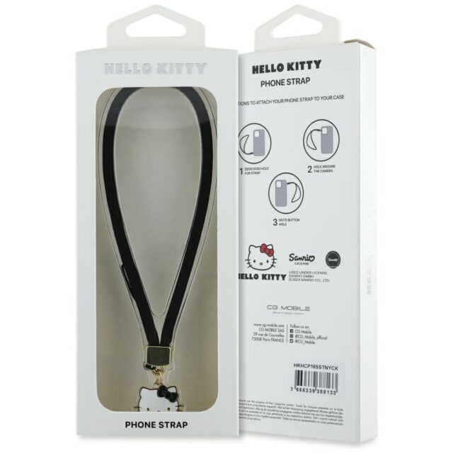 Hello Kitty Nylon Cord Kitty Head Phone Charm Black - imagine 3