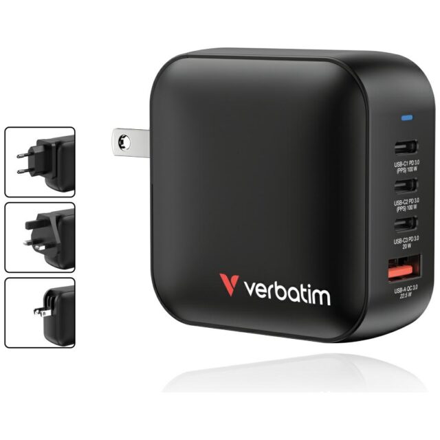 Wall Charger Verbatim Mini GaN 100W 3xUSB-C PD/1x USB-A QC black 32231 - imagine 6