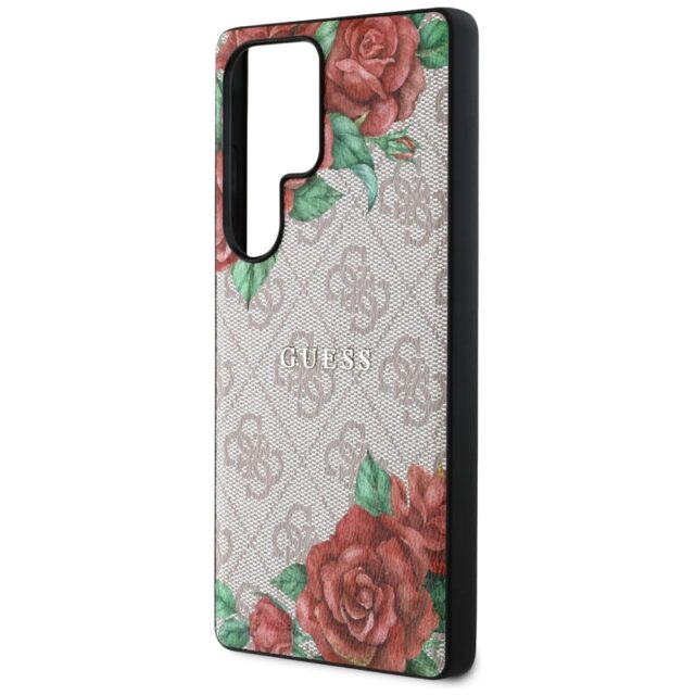 Guess Leather 4G Flowers Print Metal Classic Logo MagSafe Case Samsung Galaxy S25 Ultra pink - imagine 6