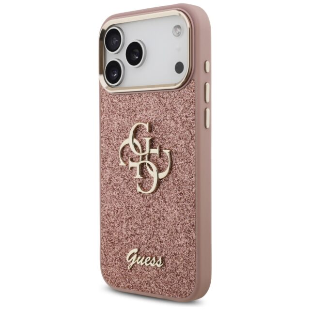 Guess Fixed Glitter Big 4G Metal Frame Case for iPhone 17 Pro Max Pink - imagine 2
