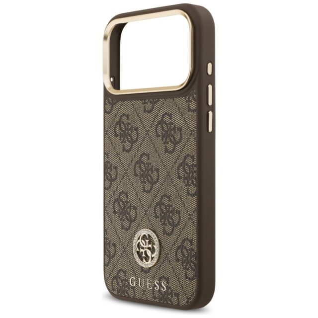 Case Guess 4G Strass Logo & Big Strap    Metal Buttons MagSafe for iPhone 17 Pro Max brown - imagine 6