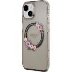 Guess GUHMP15SHFWFCK iPhone 15 / 14 / 13 6.1" black hardcase IML Flowers Wreatch MagSafe - imagine 2