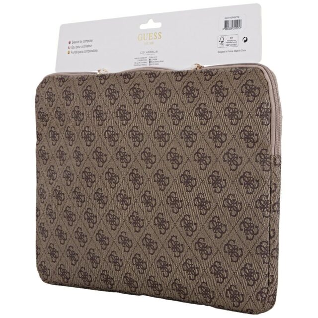 Bag Guess Sleeve 14" 4G Zipper Pocket Triangle Logo brown - imagine 5