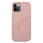 Guess GUHCP12LRSAVSRG iPhone 12 Pro Max 6,7" pink hardcase Saffiano Vintage Script - imagine 3