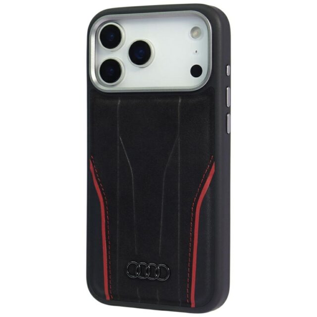 Case Audi R8 Genuine Leather MagSafe for iPhone 17 Pro black-red - imagine 3