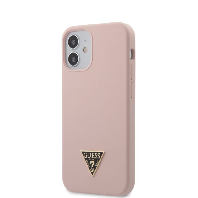 Guess GUHCP12SLSTMLP iPhone 12 mini 5,4" light pink hardcase Silicone Triangle Logo - imagine 2