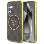 Case Guess 4G Glitter Triangle Buttons MagSafe for Samsung Galaxy S25 brown