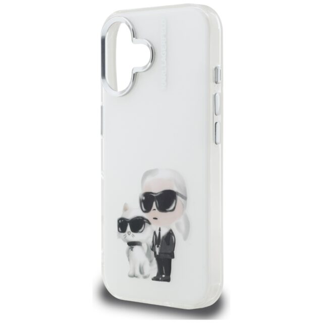 Case Karl Lagerfeld IML Aquarelle Karl   & Choupette & Logo for iPhone 16 white - imagine 6