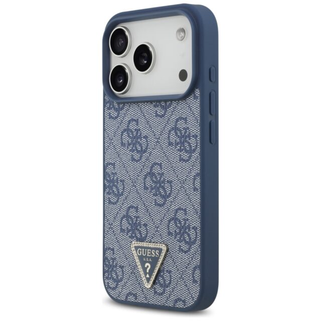 Guess Leather 4G Triangle Strass MagSafe case for iPhone 17 Pro blue - imagine 2