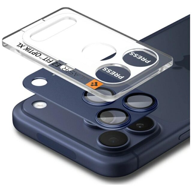 Ochrona na obiektyw aparatu Spigen        Glas.Tr Camera EZ FIT Optik Pro XL do Apple iPhone 17 Pro Max niebieski - imagine 2