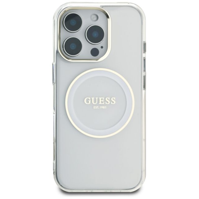 Case Guess IML Metal Colored Circle Classic Logo MagSafe for iPhone 16 Pro white - imagine 3