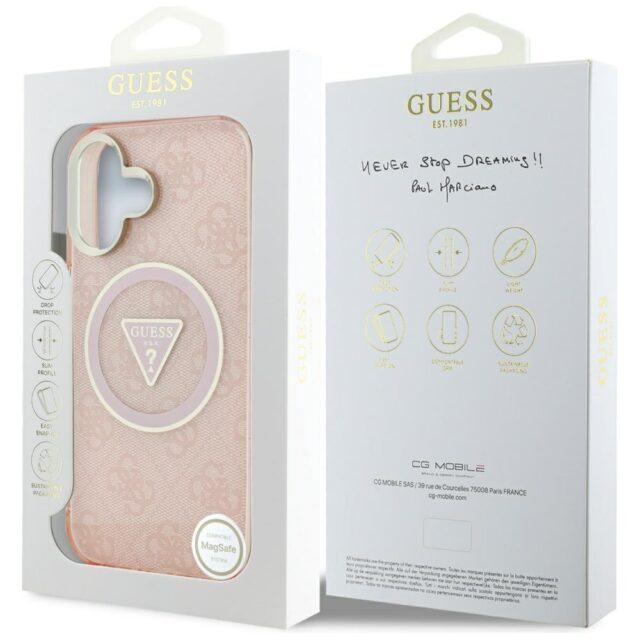 Case Guess IML Metal Glitter 4G Circle Triangle MagSafe for iPhone 16 pink - imagine 8
