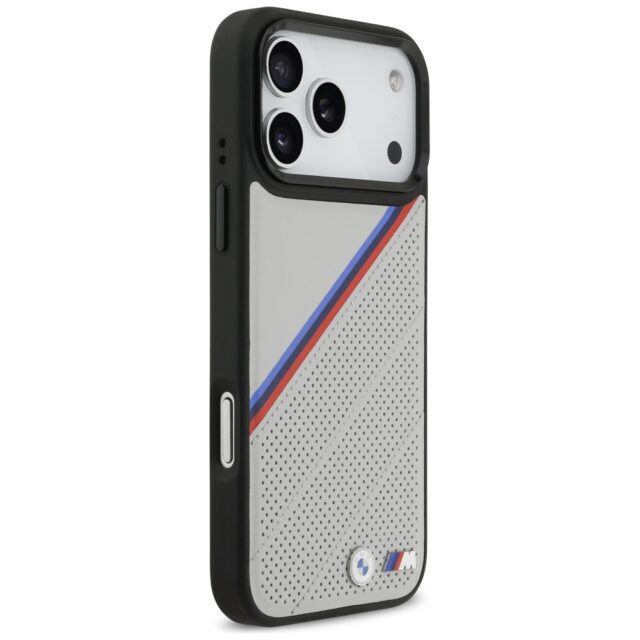BMW M Tricolor Metal Logo MagSafe Case for iPhone 17 Pro Max Gray - imagine 4