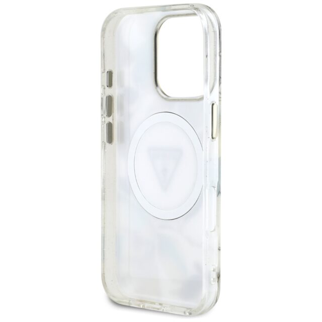 Case Guess Glitter Flowers Triangle Buttons MagSafe for iPhone 16 Pro Max white - imagine 7