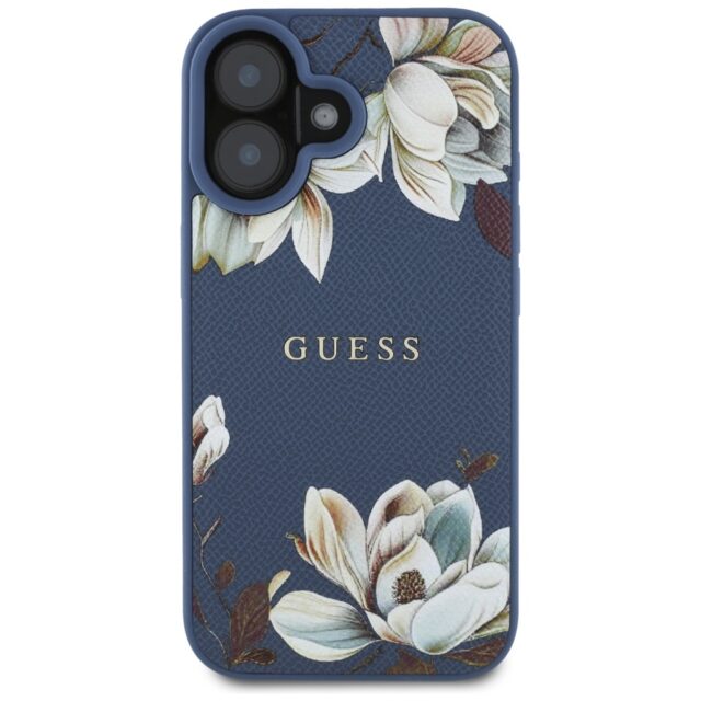 Case Guess Grained Printed Flower Pattern MagSafe for iPhone 16 blue - imagine 3