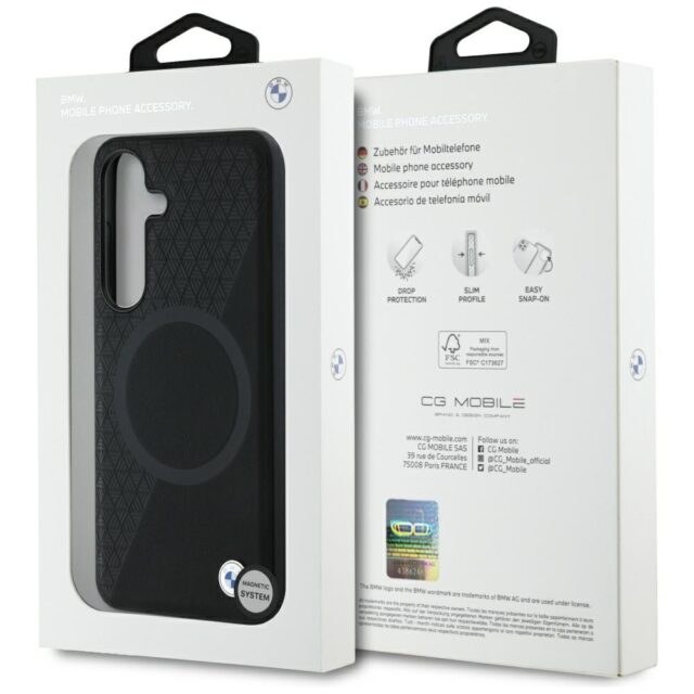 Case BMW Leather Half Textured MagSafe for Samsung Galaxy S25 black - imagine 8