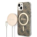 Guess Set GUBPP14SH4EACSW Case+ Charger iPhone 14 / 15 / 13 6,1"brown hard case 4G Print