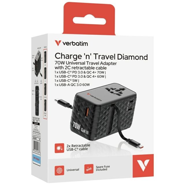 Verbatim Travel Adapter EU/UK/US GaN   1xUSB-C/1xUSB-A/2xUSB-C PD 70W black 30186 - imagine 7