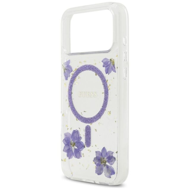 Case Guess Resin Flowers Glitter MagSafe for iPhone 17 Pro Max purple - imagine 6