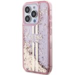 Guess GUHCP15LLFCSEGP iPhone 15 Pro 6.1" pink hardcase Liquid Glitter Gold Stripes - imagine 2