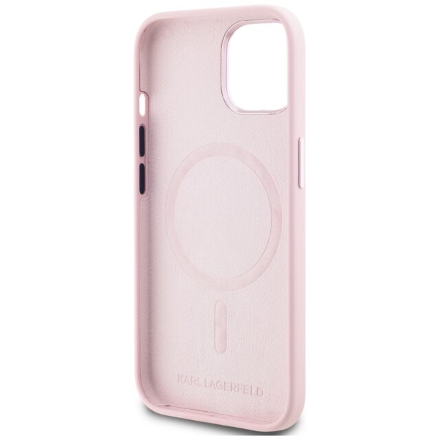 Case Karl Lagerfeld Silicone Shadow Metal Initial MagSafe for iPhone 15 pink - imagine 7