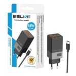 Beline Charger 2x USB-C + 1x USB 65W + USB-C cable black/black PD 3.0 + QC 3.0 BLN3CB65C GaN - imagine 2