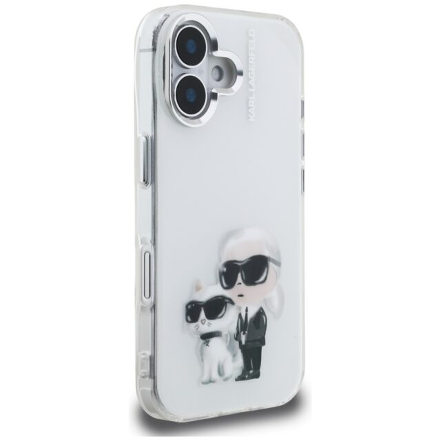 Case Karl Lagerfeld IML Aquarelle Karl   & Choupette & Logo for iPhone 16 white - imagine 4