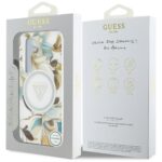 Case Guess Glitter Flowers Triangle Buttons MagSafe for Samsung Galaxy S25 white - imagine 8