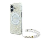 Guess GUHMP16SHCPOFPH iPhone 16 6.1" white hardcase IML Flowers Allover Electro With Pearl Stra
