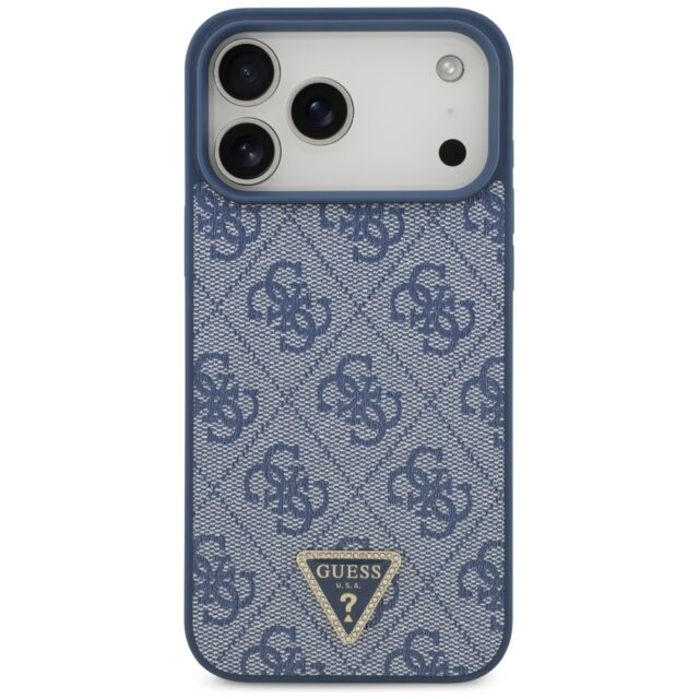 Guess Leather 4G Triangle Strass MagSafe case for iPhone 17 Pro Max blue - imagine 3
