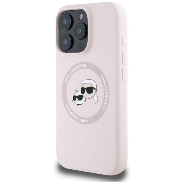 Case Karl Lagerfeld Silicone Double Heads And Circle MagSafe for iPhone 16 Pro pink - imagine 2