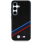 Case BMW Leather Tricolor Crossing Stripes MagSafe for Samsung Galaxy S25 black - imagine 3