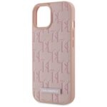 Case Karl Lagerfeld Leather Monogram Metal Logo MagSafe for iPhone 15 pink - imagine 6