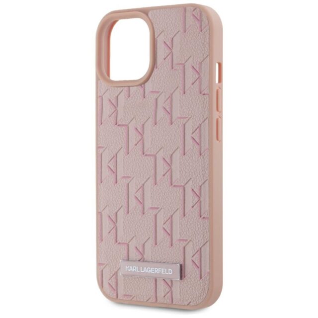 Case Karl Lagerfeld Leather Monogram Metal Logo MagSafe for iPhone 15 pink - imagine 6
