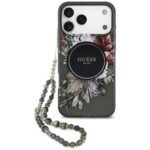 Guess IML Flowers Pearl Strap MagSafe case for iPhone 17 Pro Max black