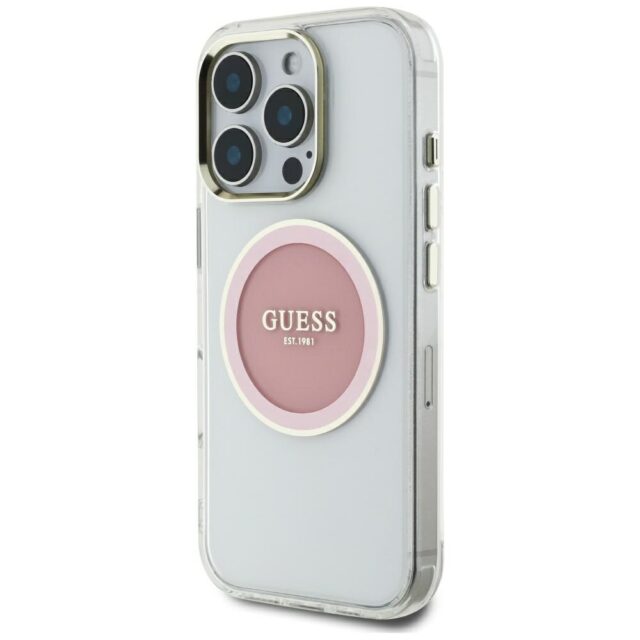 Case Guess IML Metal Colored Circle Classic Logo MagSafe for iPhone 16 Pro Max pink - imagine 2