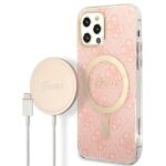 Guess Set GUBPP12MH4EACSP Case+ Charger iPhone 12/12 Pro pink hard case 4G Print MagSafe